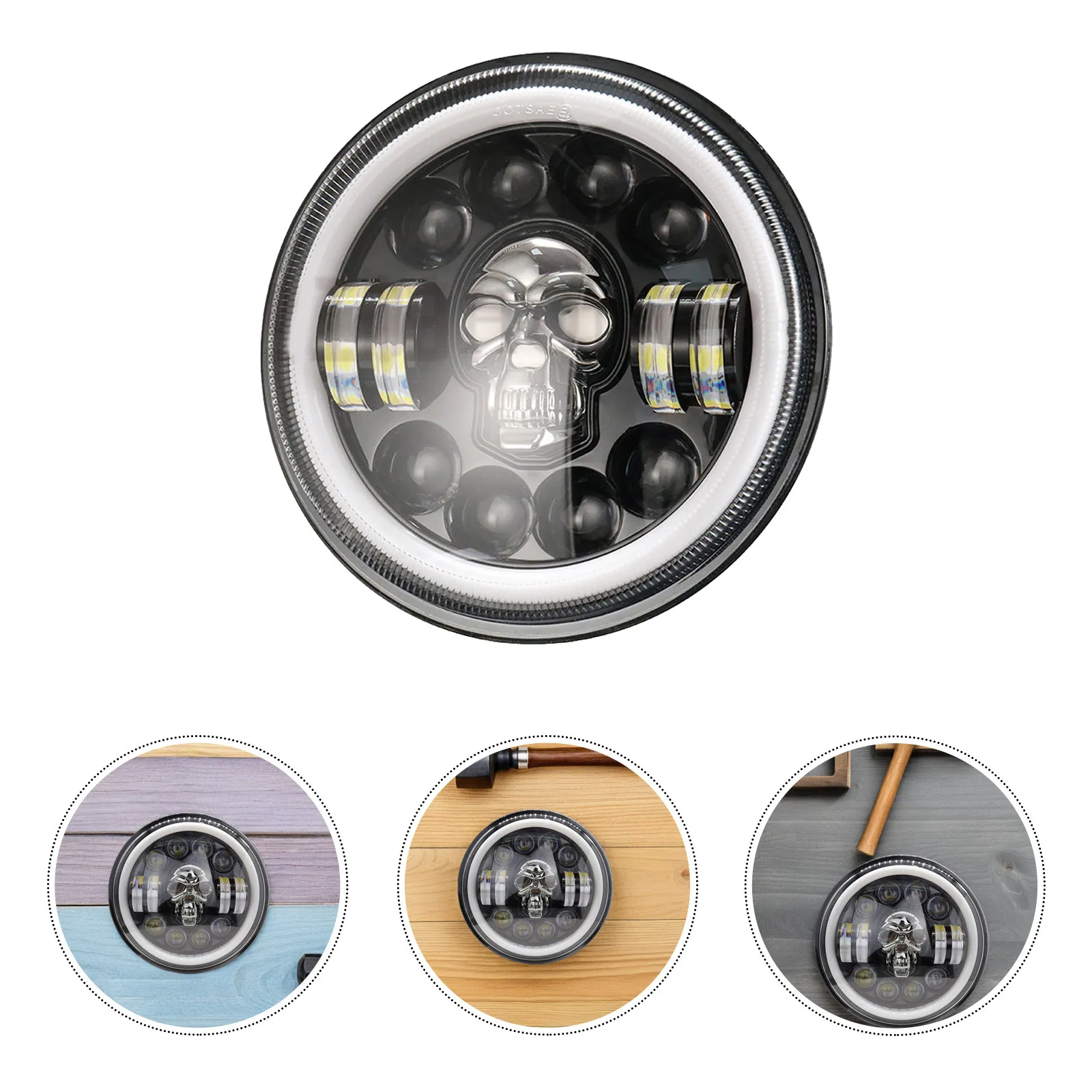 

LED Skull Motorcycle Headlight 60W Easy Install Modified Off-Road Vehicle Light Aluminum ABS Construction Weather Resistant