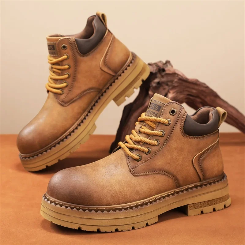 

New Men's Casual High-top Boots, Anti-slip and Wear-resistant Thick-soled Height-increasing Shoes, Street Retro Work Boots
