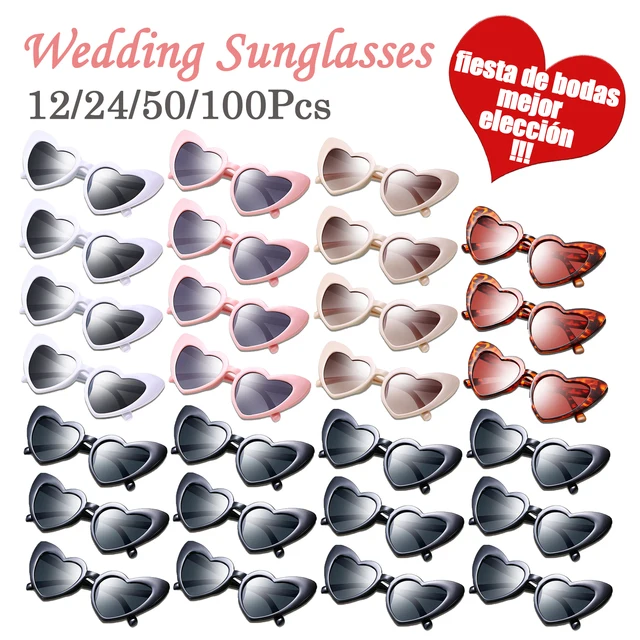 100-12PCS Ślubne okulary przeciwsłoneczne w kształcie serca Wspomnienia dla gości weselnych Pamiątki ślubne Okulary przeciwsłoneczne Ślub Impreza Wieczór panieński