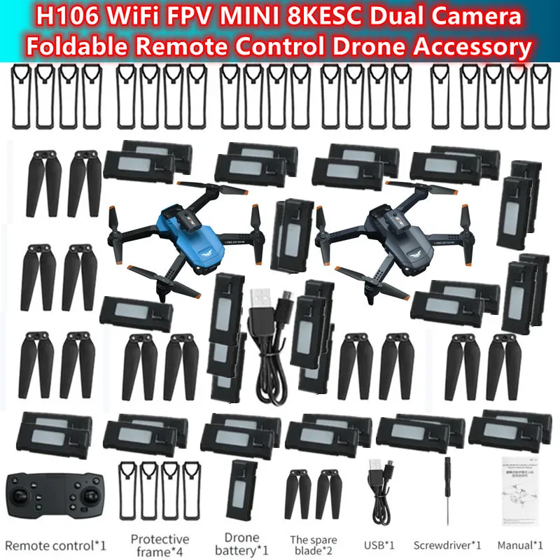 H106 WiFi FPV MINI 8K Foldable Remote Control RC Drone Spare Parts/3.7V 1800MAH Battery/Propeller/Protective Frame/USB