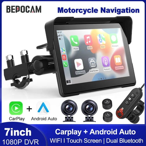BEPOCAM 5/7 pulgadas motocicleta navegación GPS inalámbrico CarPlay Android Auto Airplay pantalla portátil Moto Monitor WIFI IPX7