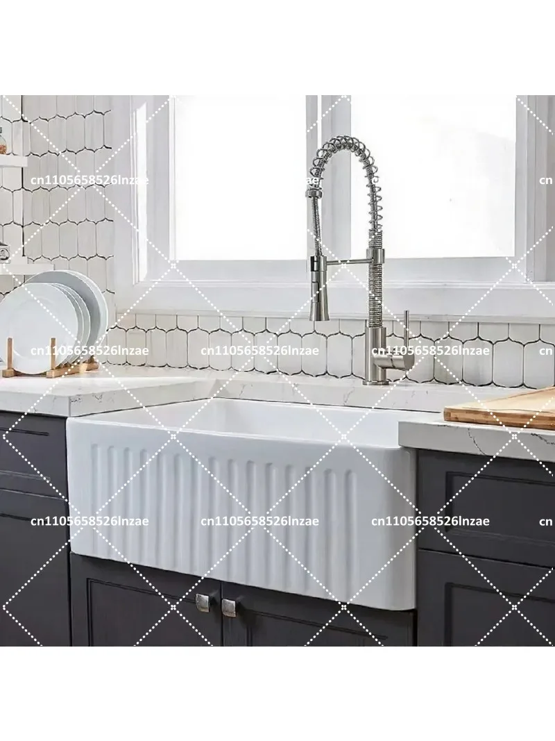 American kitchen front semi-embedded ceramic sink dish basin large ultra-deep rectangular basin under the balcony