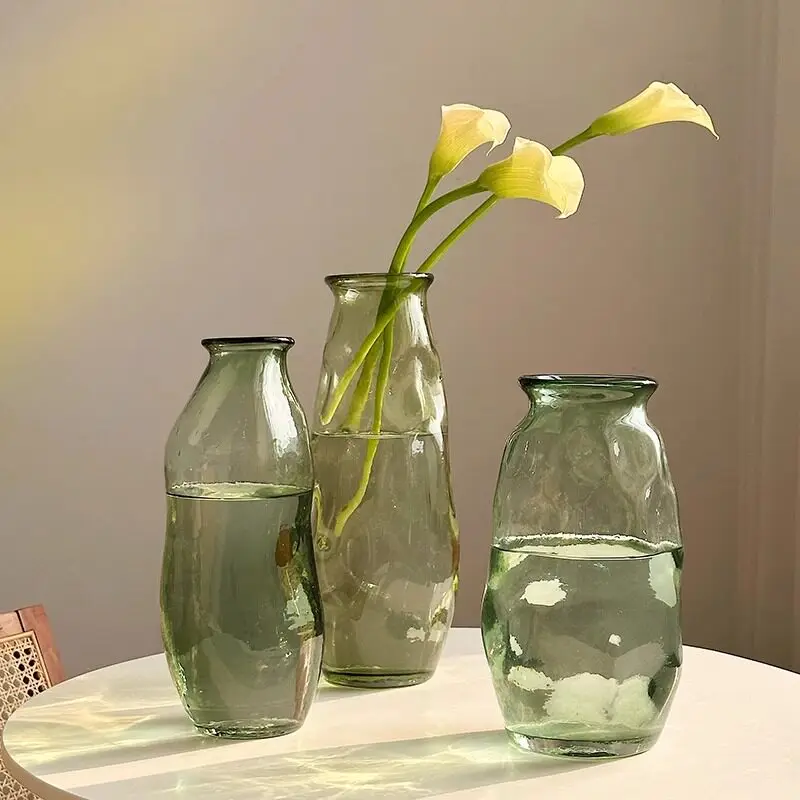 Green irregular art glass vase flower arrangement water flower grower living room dining table light luxury decoration
