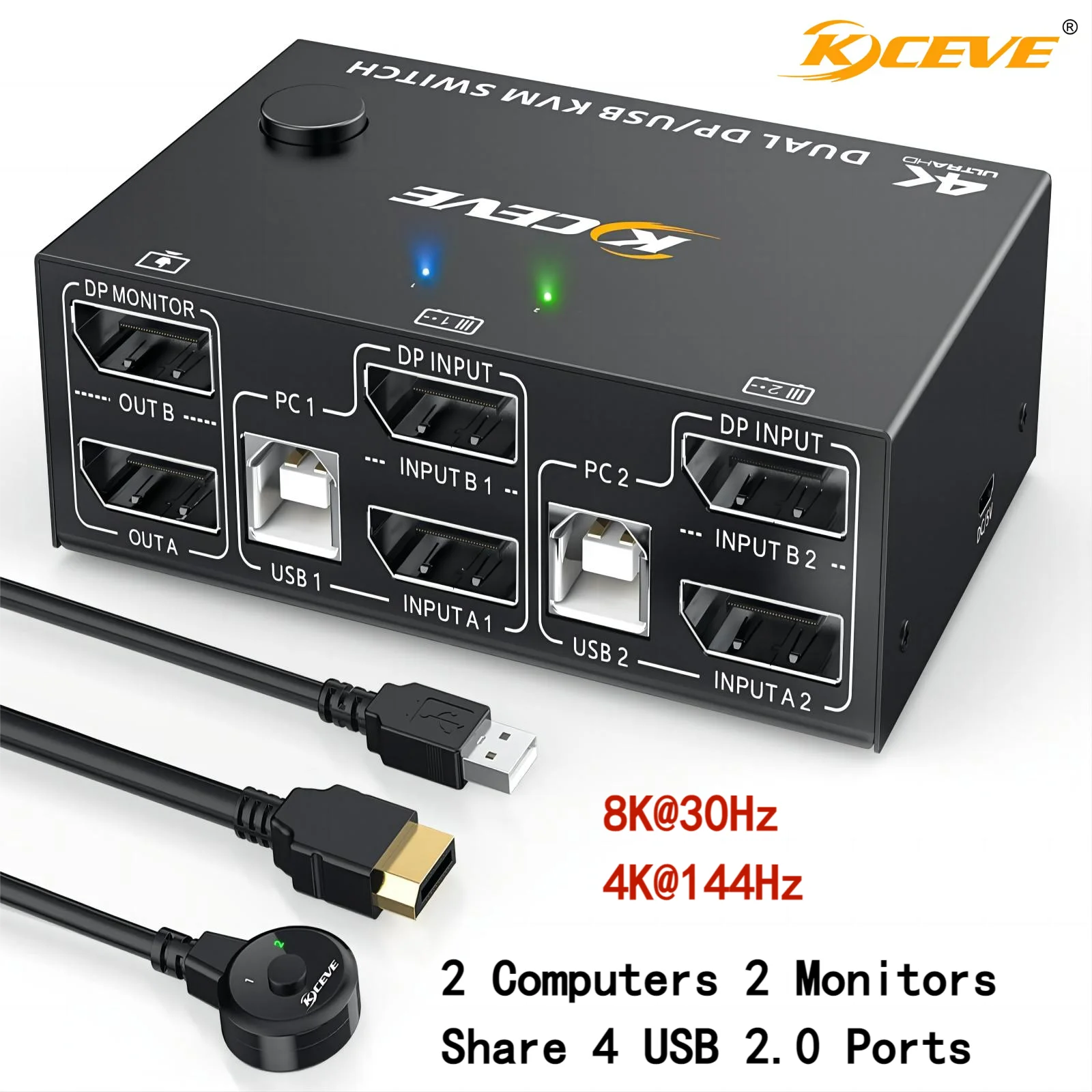 

DP Dual Monitor KVM Switch DisplayPort 1.4 8K 4K,DP Extended Display KVM Switch for 2 Computers Share 2 Monitors 4 USB 2.0 Ports