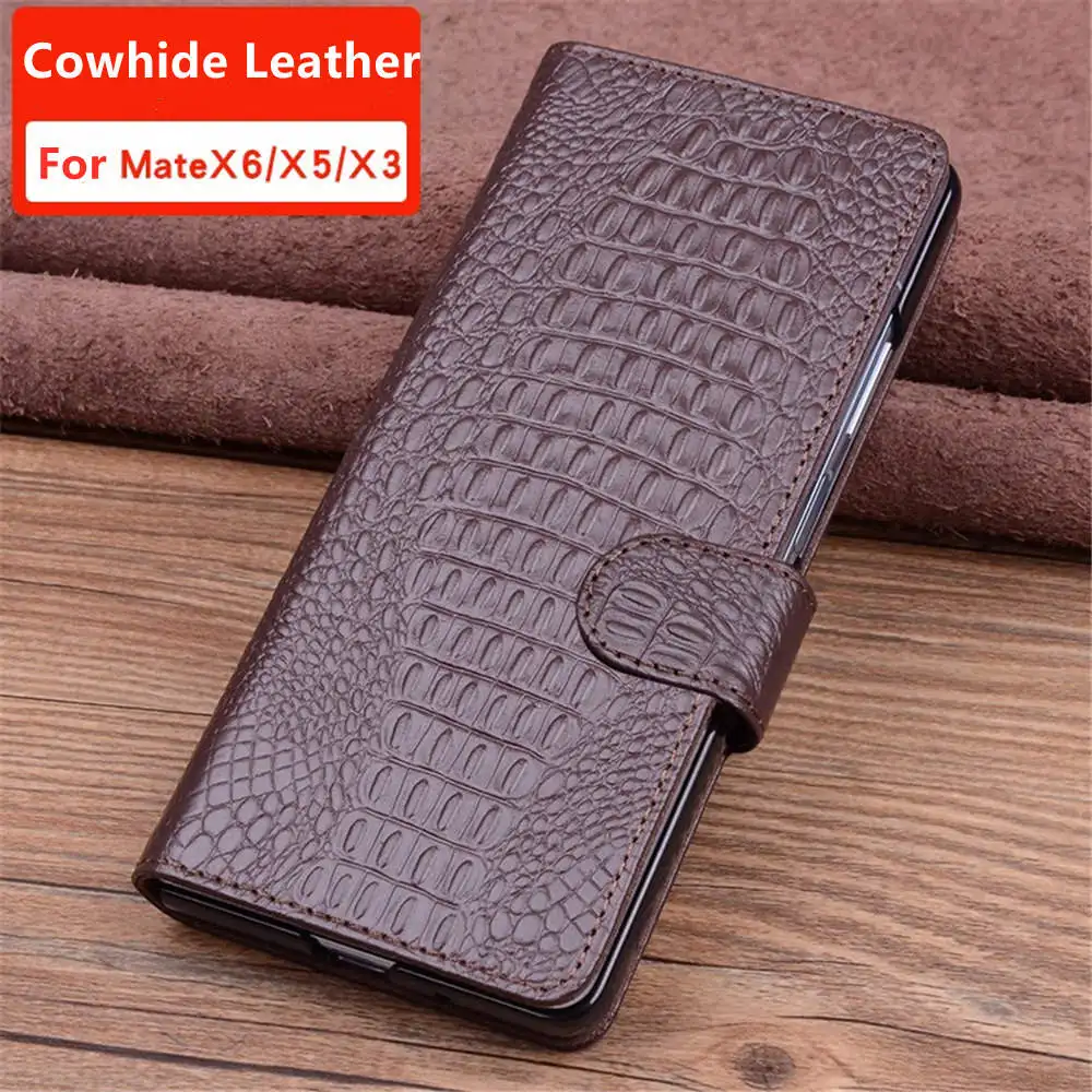 

Luxury Cowhide Leather Crocodile Flip Case For Huawei Mate X6 X5 X3 X2 Card Slot Full Cover