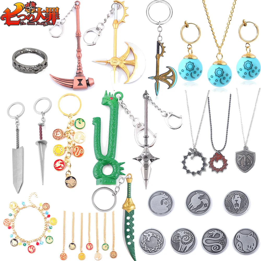 Llavero con siete pecados capitales de Anime, collar HawkMeliodas, broche, pulsera, hacha, cuchillo, colgante, llavero para mujeres y hombres,