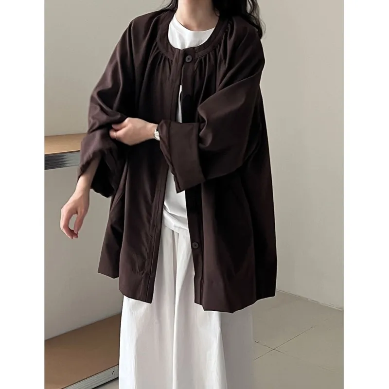 

Johnature Lazy Простой свободный плащ для женщин, осень 202, новые повседневные простые длинные удобные пальто