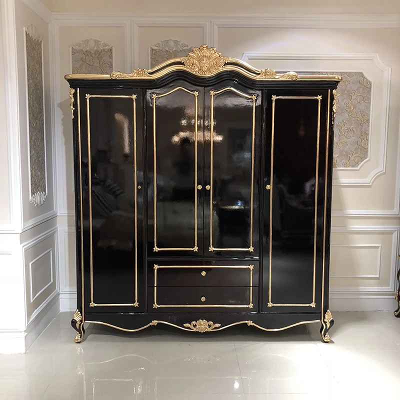 European style solid wood carved double door combination wardrobe overall luxury Princess kitchen overall furniture