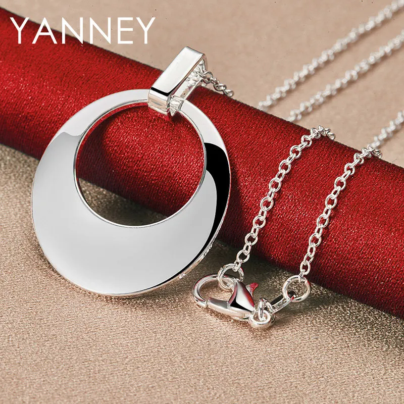 

New 925 Sterling Silver Jewelry 16-30 Inches Fine 35MM Round Moon Necklace For Women Men Fashion Christmas Wedding Party