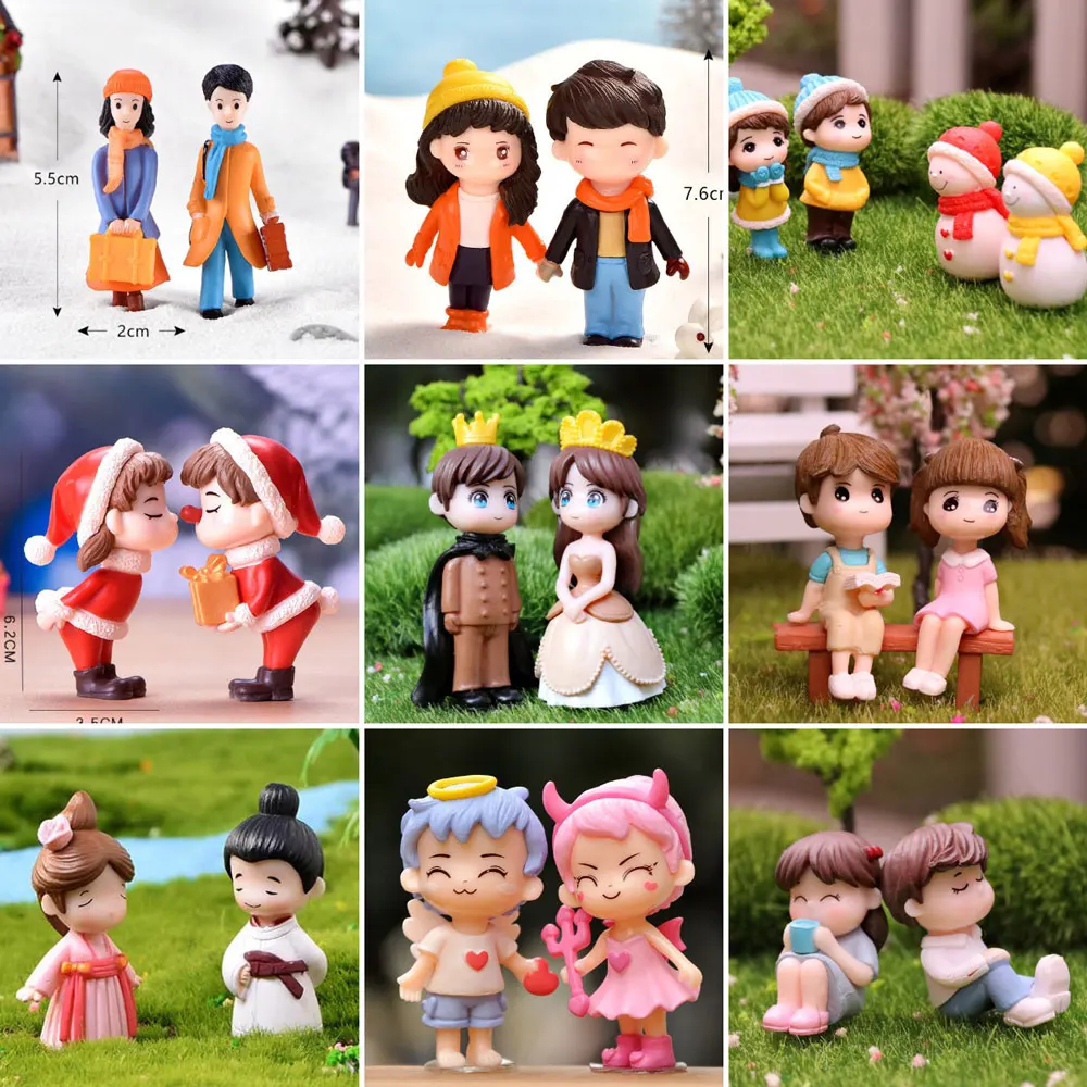 Wedding Decor Mini Doll Figurine Lovers Figures Couple Miniature Boy Girl Model Princess Fairy Garden Gnome Valentine's Day Gift