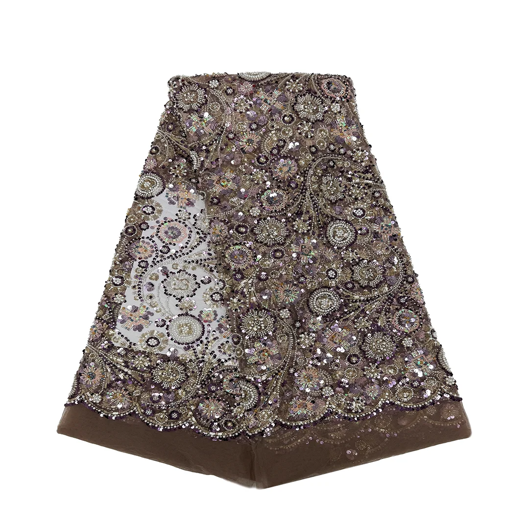 High-Quality Beaded Printing Embroidery with Stones Sewing Net Cloth Women Hot Sale 3D Beaded Lace Fabric Wedding Dress 2025