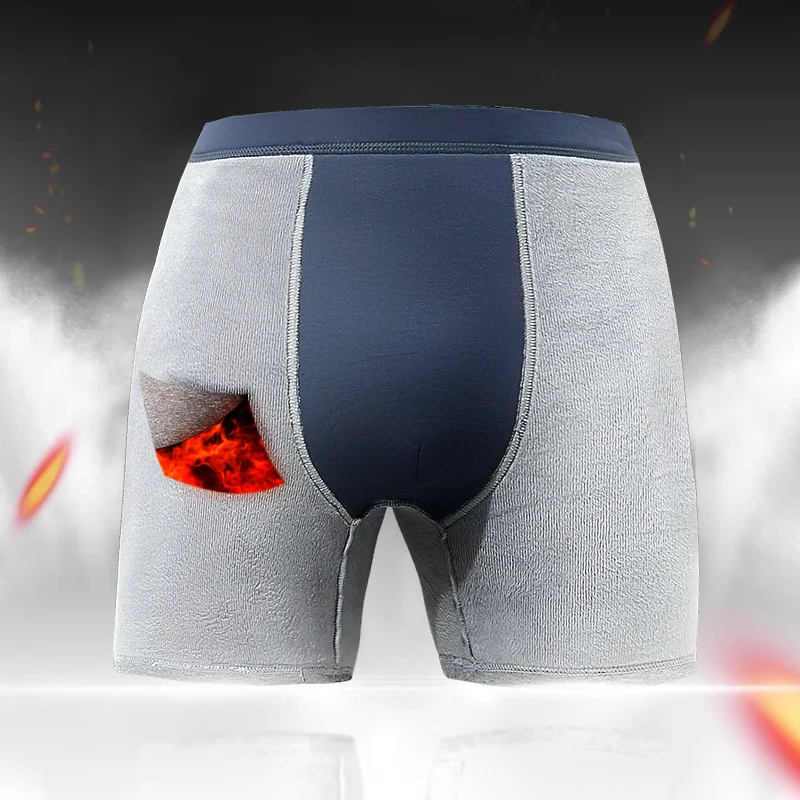 

Men's Thermal Underwear, Fleece-Lined, Thickened, Anti-Chafing, Extended Length Boxer Briefs for Autumn and Winter, Middle-Aged and Elderly Men's Boxer Briefs