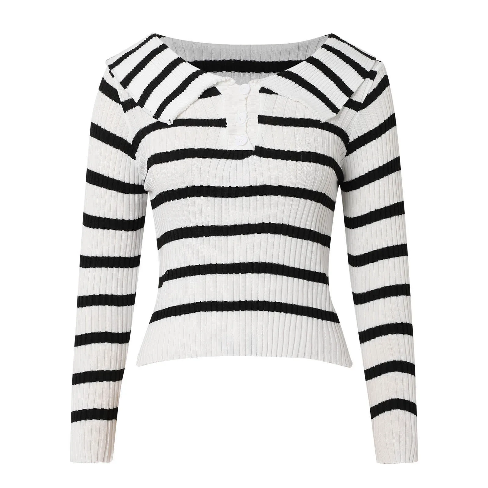 Women'S Striped Printed Sweater Beautiful Soft And Comfortable Warm Pullover Lapel Long Sleeve Cute Fashion All Match Sweater