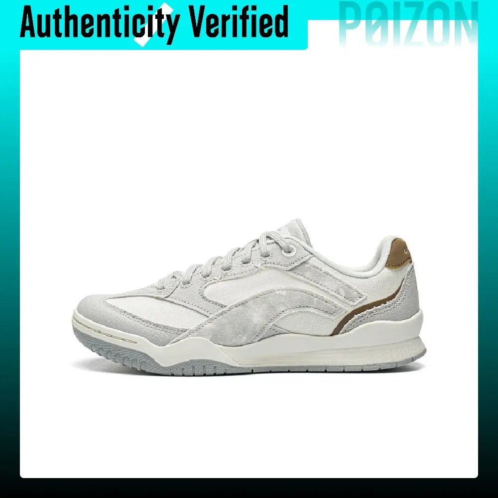 Li-Ning Moon White Retro Skate Shoes Women's Low-top Mist White/Stone Gray AGCW050-1
