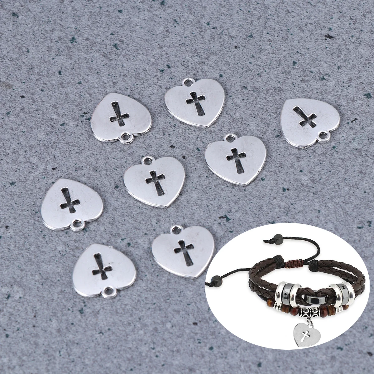 

100Pcs Vintage Heart Cross Alloy Charms Pendant Necklace Bracelet Choker DIY Jewelry Accessories Craft Supply Heart Cross Choker