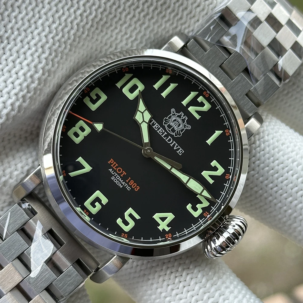 STEELDIVEผู้ชายนาฬิกาอัตโนมัติ 46.5Mm Pilotนาฬิกาข้อมือDiver 20ATMกันน้ําC3 Luminous Sapphire Mirror NH35