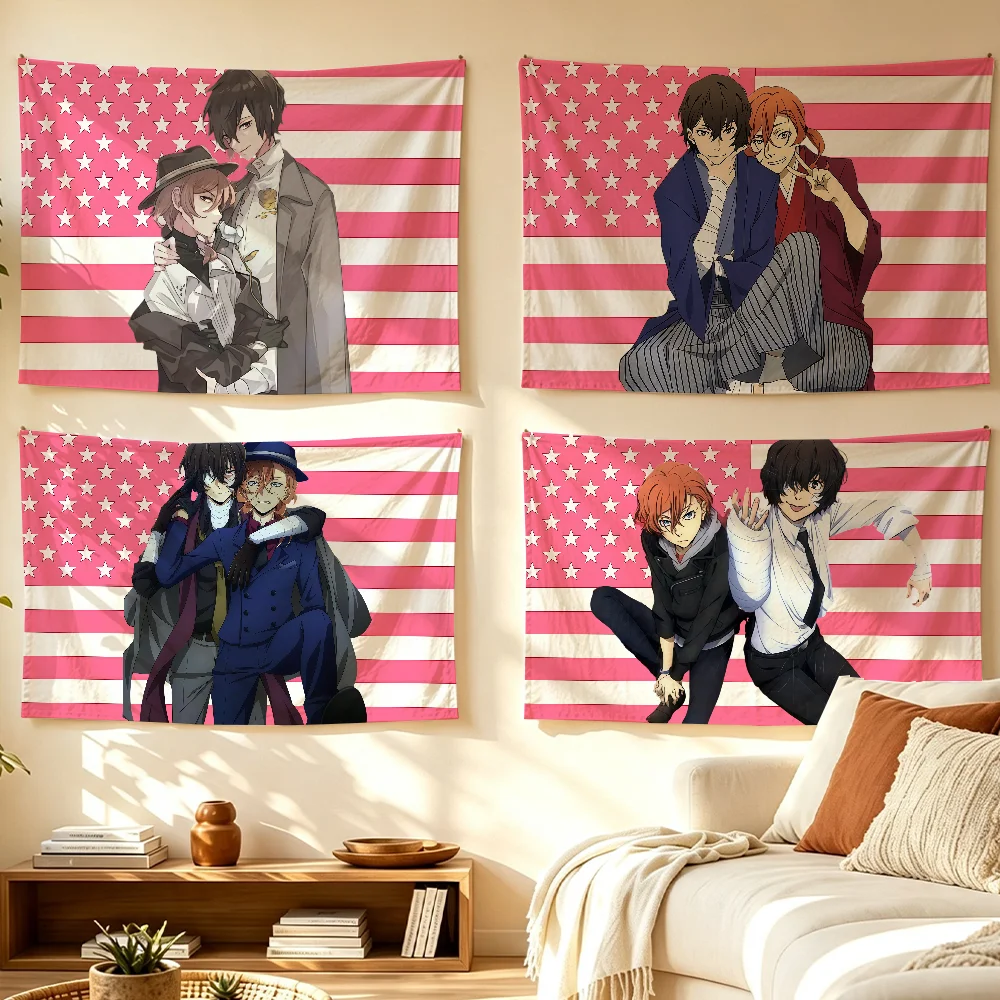 B-Bungo Stray Dogs-S Dazai Chuuya Anime flag Room Decoration Wall Tapestry Hanging Aesthetic Bedrooms Advertising Banner