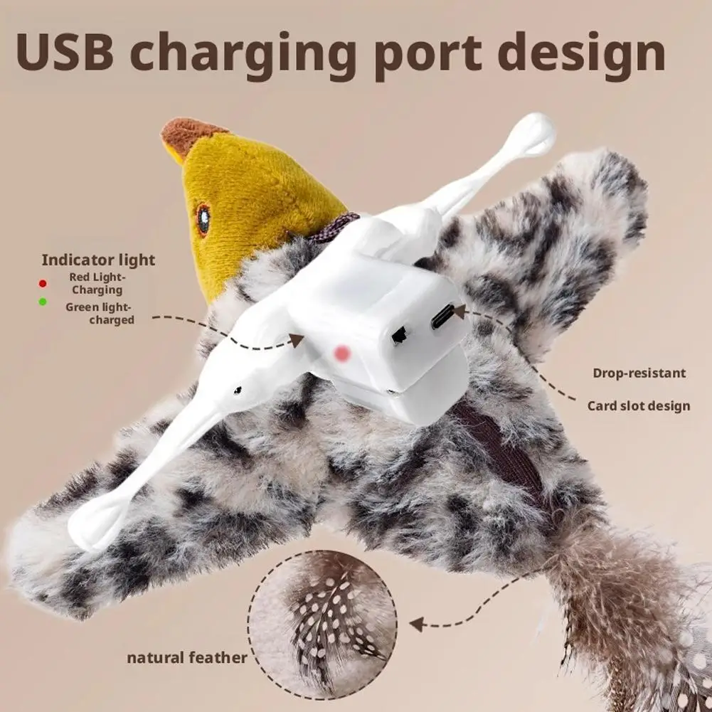 New Rechargeable Interactive Tapping Chirping Bird Cat Toy with Replacement Bird Skin Popular Cat Toy
