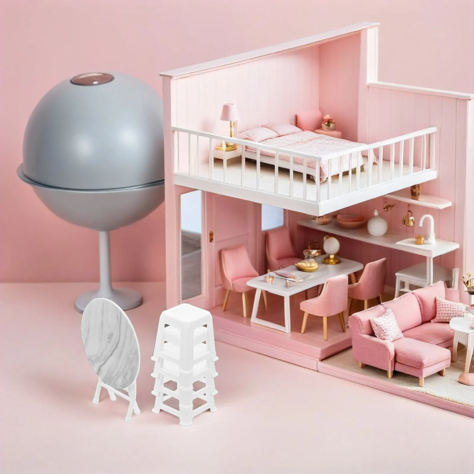 

Набор миниатюрных столов и стульев для кукольного домика: уникальные сцены для творческих историй, миниатюрная мебель для дома, мини-набор.