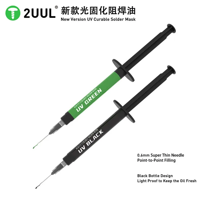 

2UUL SC53/54 PCB UV Curable Solder Mask with 3pcs 6mm Super Thin Needles Mobile Phone Black Green BGA Repair Soldering Flux