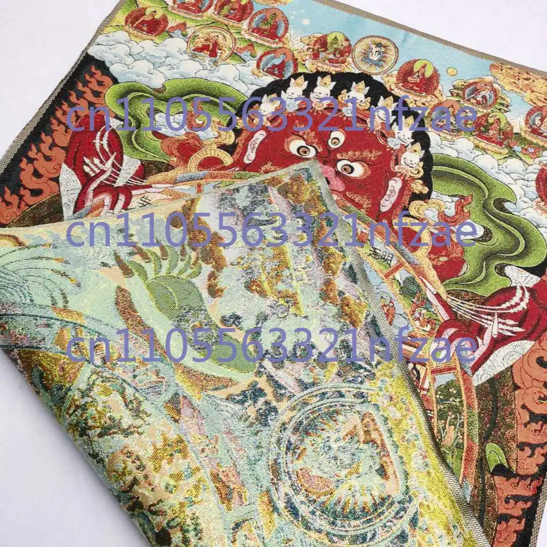 Obraz Thangka z tybetajskiej tkaniny jedwabnej, 91 cm, przedstawiający 6-stopniową drabinkę życia, Rulai, buddyzm, Tangka.