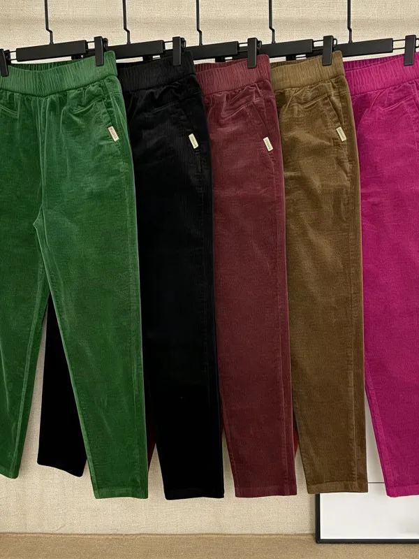 

High Waist Corduroy Casual Pants Women's Spring Summer New Style Loose Slimming Small Size Dad Harlan Old Man Cucumber Pants