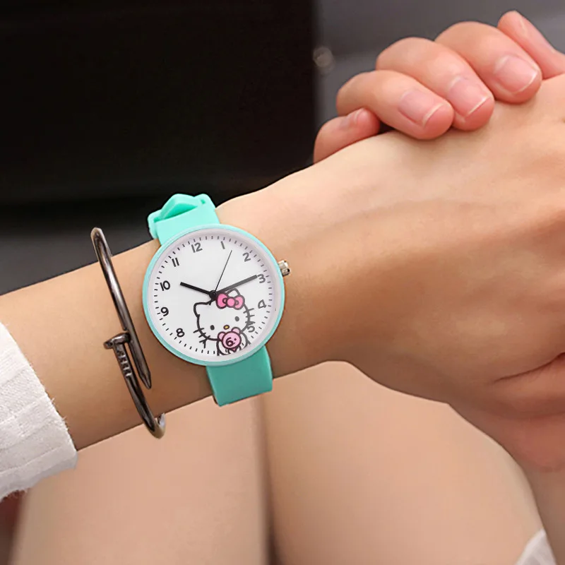 Cartoon Sanrio Hello Kitty Quartz Watches Cute Girl Luminous Waterproof Electronic Pointer Watch Anime Student Gift