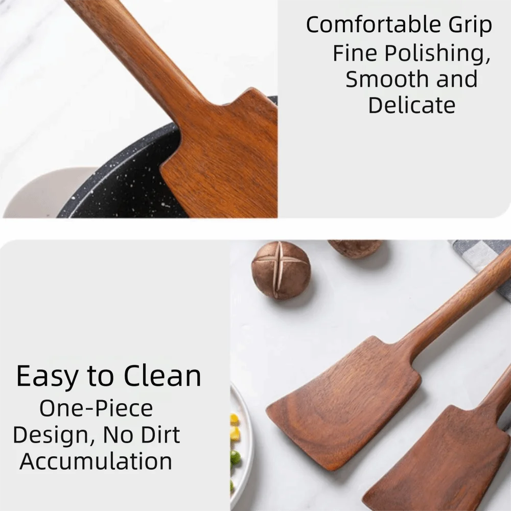 new Long Handle Wooden Spatula Anti-Scalding Heat-Resistant Wooden Cooking Utensil Cookware Non-Stick Pan Utensil Home Kitchen