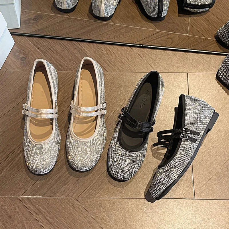 

Water Diamond Mary Jane Flats 2026 New Style Commute Women's Shoes Large Size 41 Flat Heels Fashionable Synthetic Interior