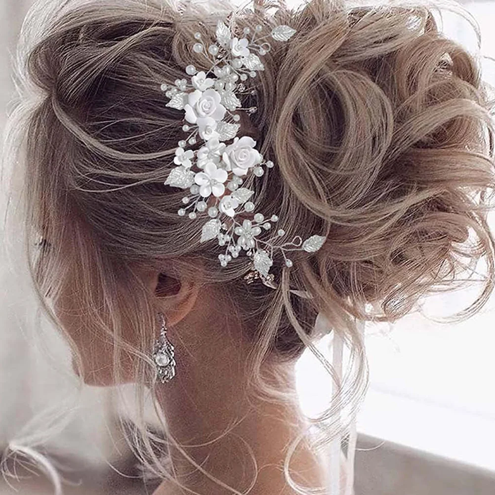 

Pearl Wedding Hair Vine Leaf Flower Elegant Bridal Hair Accessories Headpiece for Bride Women Wedding Headpiece