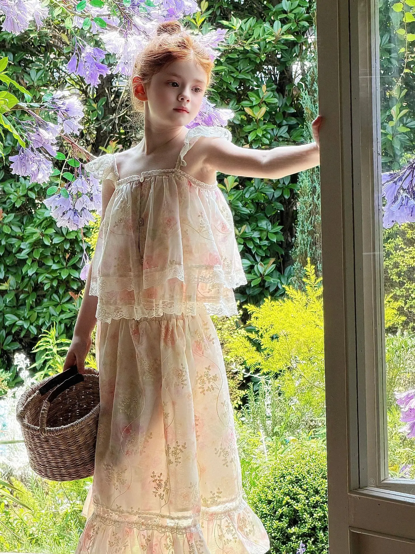 2026 summer Korean style countryside style girl two-piece floral camisole dress with lace and lace stylish princess dress