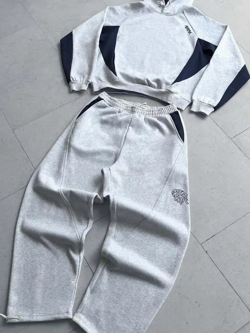 

Heavyweight American Street Hip Hop Patchwork Embroidery Hoodie Men's Loose Sports Set Autumn Long Sve Long Pants Youth