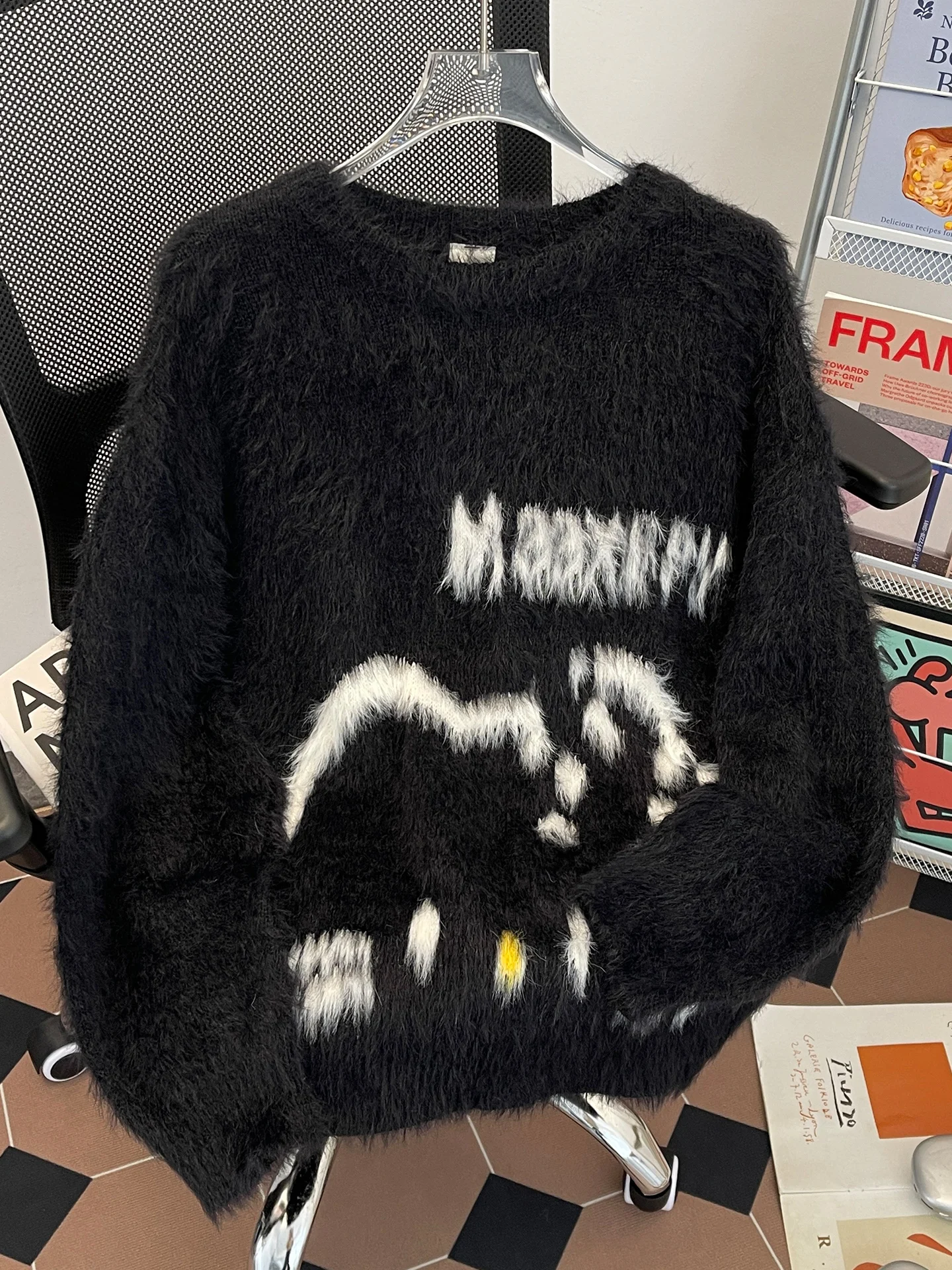 

Мужской вязаный свитер на осень-зиму с круглым вырезом, пушистый, спортивный, свободного кроя, мягкий, теплый, с геометрическим узором