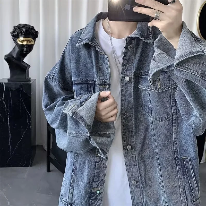 

Большой размер, осенне-зимний длинный све, однотонный джемпер с воротником, модная молодежная верхняя одежда, повседневная художественная одежда для мужчин