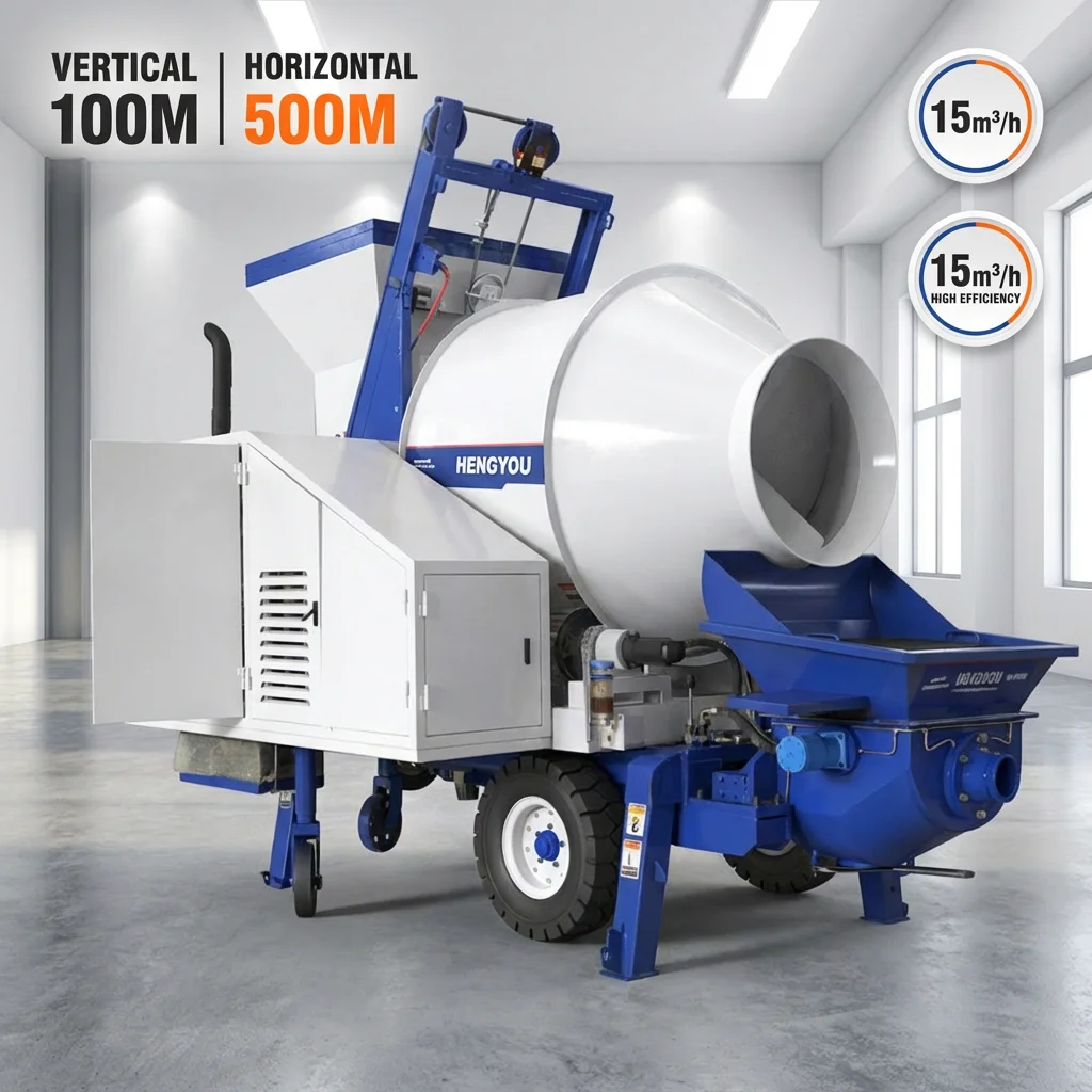 Portable 100m High Reach Concrete Mixer With Pump 30m3/h Mobile Cement Mixer For High-Rise Building