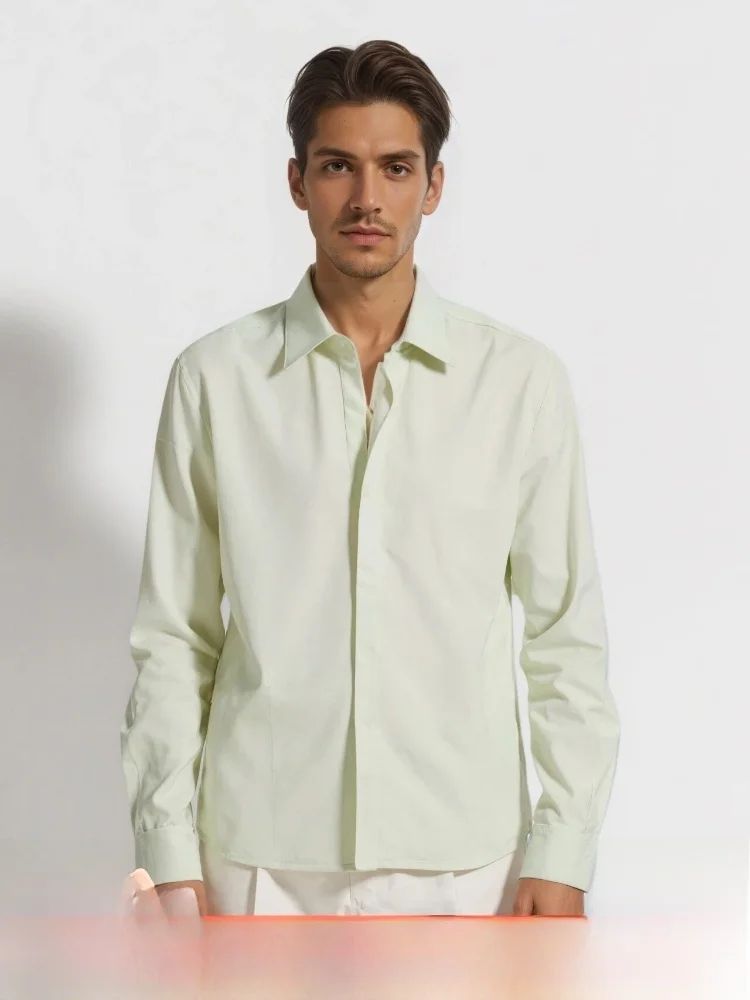 الفاخرة الإيطالية! مزيج الكتان ليوسيل! الخريف الرجال Busin Adstration الراقية irt العصرية الوقوف تناسب طويلة Sve بعقب... #1