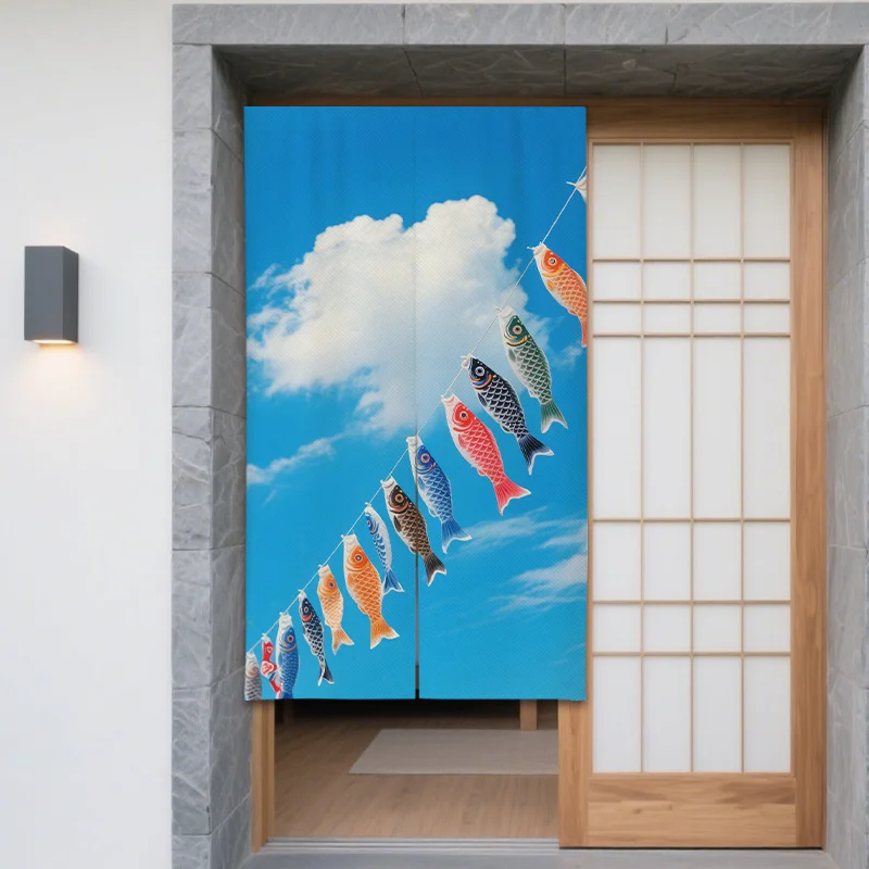 Carp Flag Noren Door Curtain - Traditional Japanese Festival Art Room Divider Privacy Drape for Kitchen