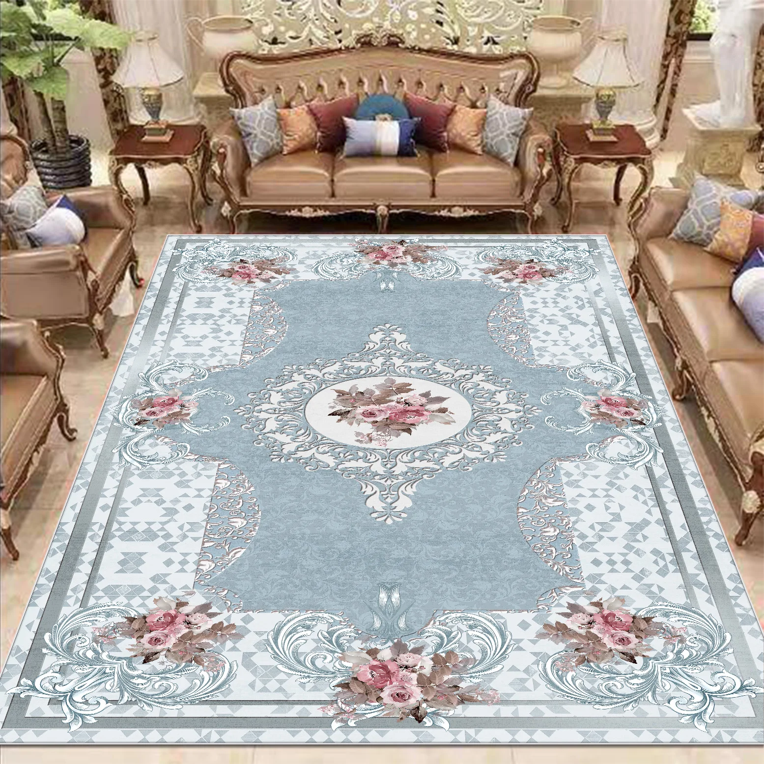 European Style Carpet for Living Room Home Decoration Luxury Large Rugs Bedroom Bedside Non-slip Mats Lint-free Easy Clean Rug