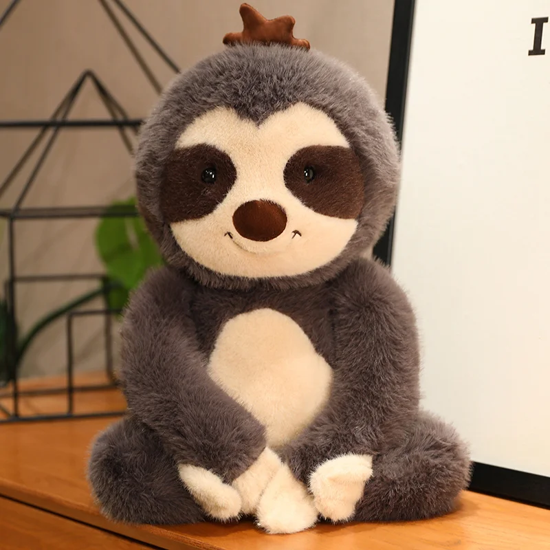 Artificial Animal Sloth Plush Toy With Dark Gray Body Panda Eyes Long Arms Can Change The Shape Of The Sloth Plush Toy