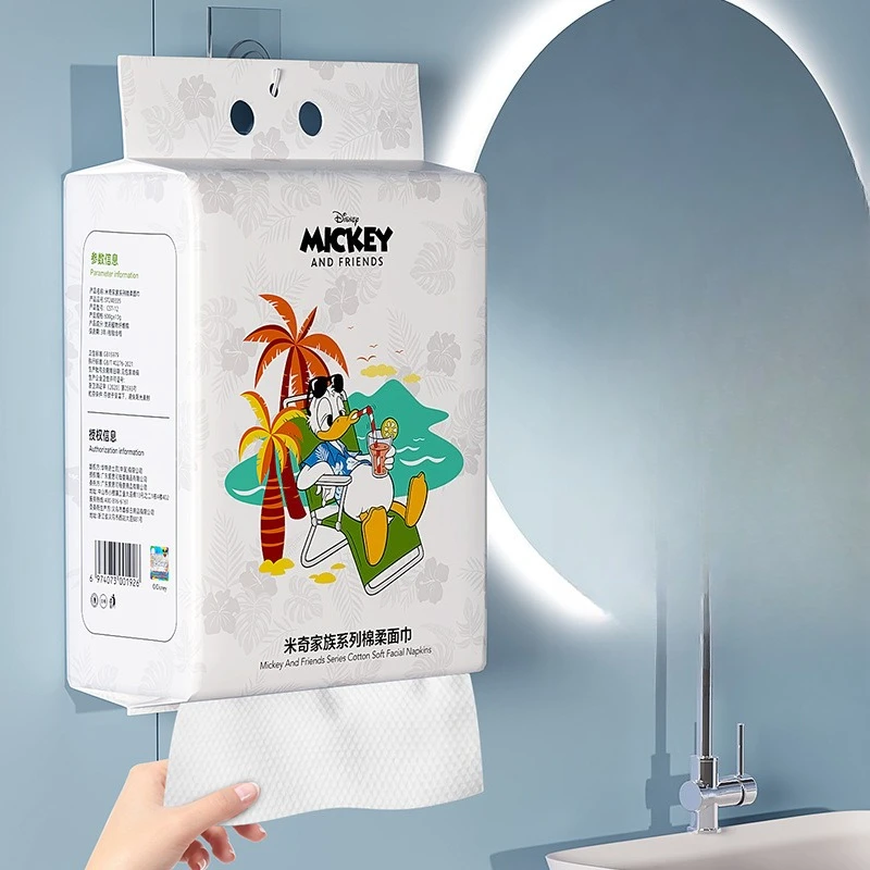 منشفة مينيسو الأصلية من ديزني دونالد داك المعلقة القابلة للسحب للاستعمال مرة واحدة، منشفة غسيل الوجه السميكة