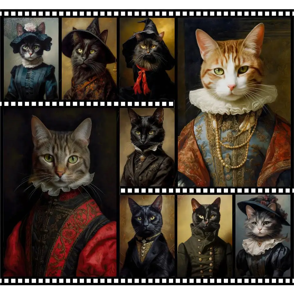 Regal Whimsical Art Renaissance Cat Portrait Poster Premium HD Decor Wall Art for Interior Room Makeover Home Accents Gift