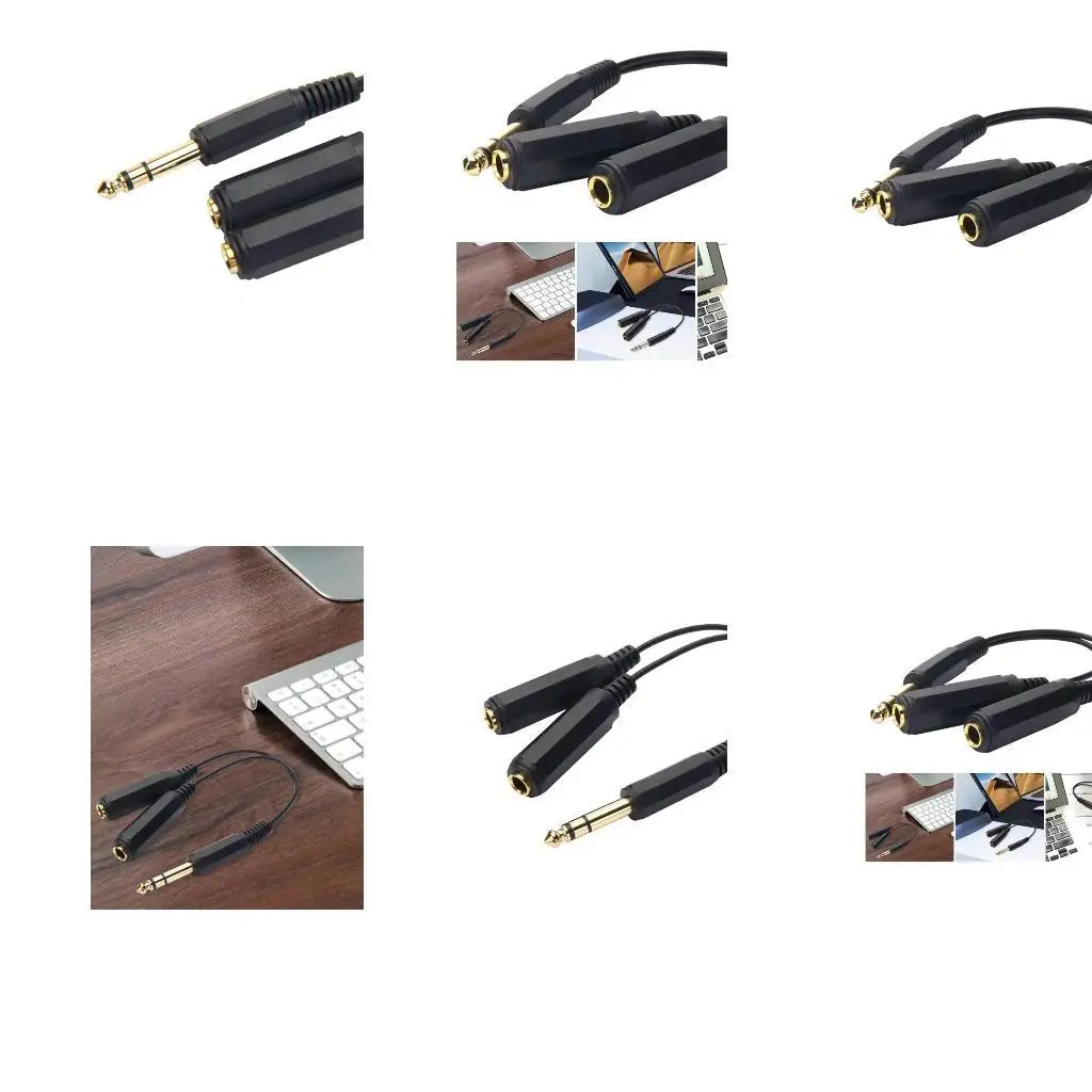 

31BA 6.35mm 1/4Inch Male Stereo to Two TRS Female Sound Cable Y Splitter Adapter for Headphones and Speakers