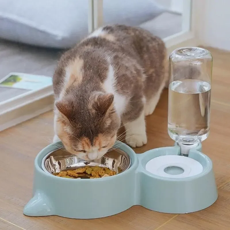 New 2-in-1 Pet Dog Cat Bowl Fountain Automatic Food Water Feeder Container For Cats Dogs Drinking Pet Articles