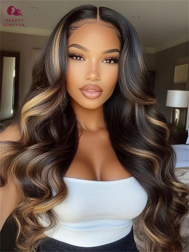 

Beauty Forever Highlight Wig Human Hair Ombre Brown 3D Body Wave HD Lace Wig 7x5 Bye Bye Knots Glueless Human Hair Wig Wavy 180%