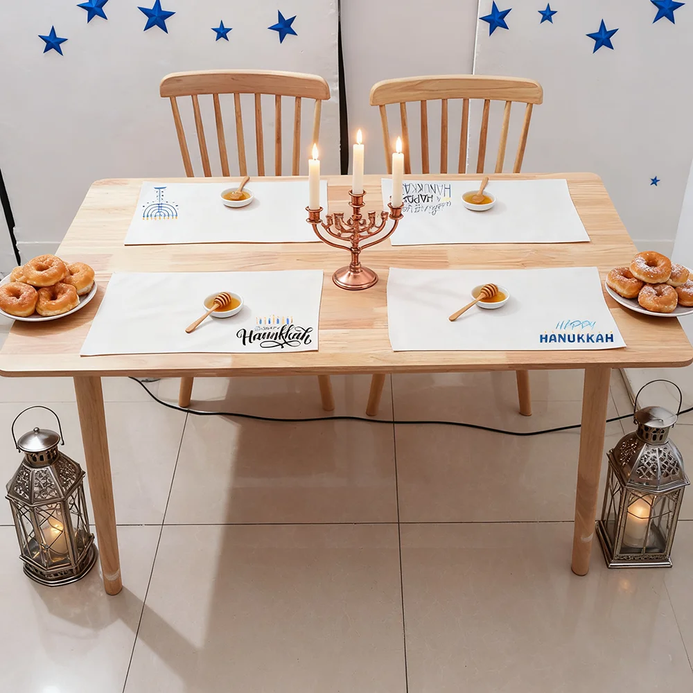 هانوكا المفارش البيضاء اليهودية عطلة الجدول الديكور الشمعدان مكان الحصير تمر شبت السنة الجديدة هووسورمينغ مضيفة هدية #1