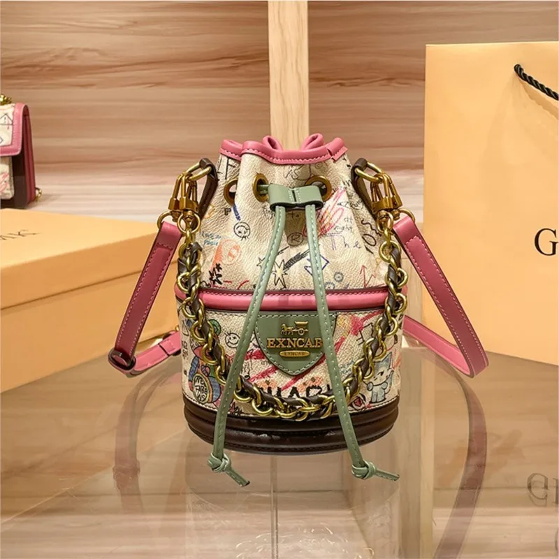 

Brand women's handbag, round bucket bag, 2025 new retro shoulder bag, high-end designer crossbody bag, fashionable and versatile