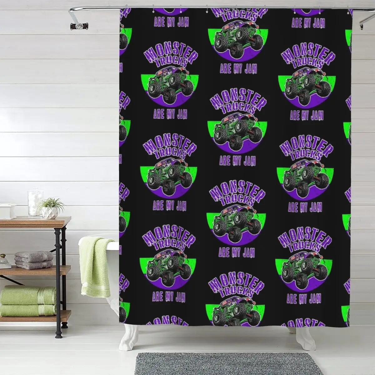 

Monster Truck Are My Jam Grave Digger Vintage Art Shower Curtain Bathroom Polyester Waterproof Bath Curtains with Hooks