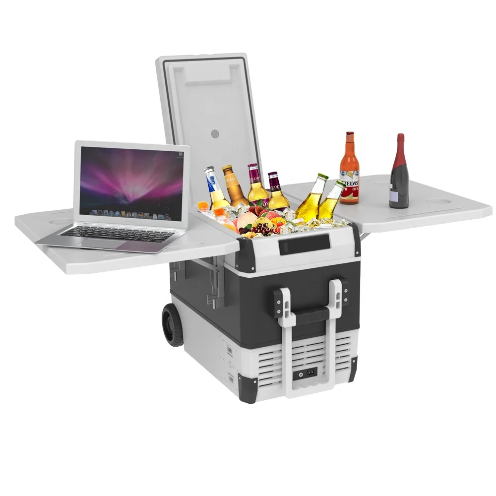 

45л 12 В индивидуальный холодильник с колесами портативный электрический охлаждающий ящик компактный холодильник постоянного тока солнечный холодильник со складным столом