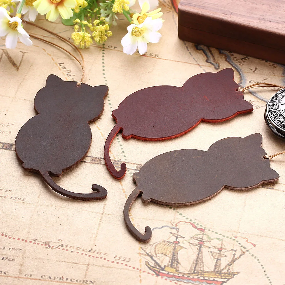 Cute Cat Retro Bookmark Quality Leather Bookmarks Durable Book Page Marker Kawaii Stationery Reading Accessories School Supplies