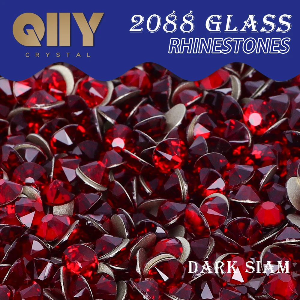 

QIIY Dark Siam 2088 SS10-SS30 Rhinestones Crystal Golden Flatback 8 Big 8 Small 16cut Stones For DIY Nail Art Decoration